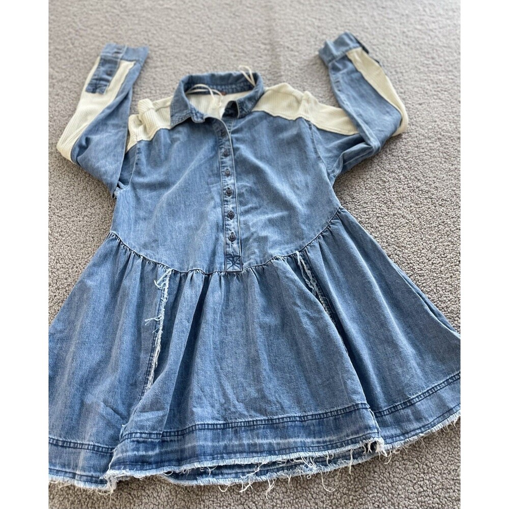 Free People Mini Tunic Dress Women Boho Blue Kenny Denim Vacay Pocket Sz S NWT - Picture 9 of 14